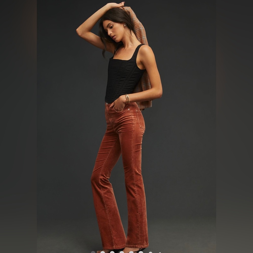 Anthropologie The Icon Flare Corduroy Jeans Size-31 Tall / RUSTED BROWN